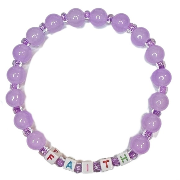 Faith purple stretch bracelet 8mm beads friendship - Picture 1 of 4